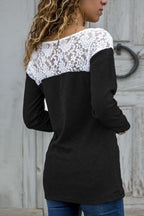 Women's clothing - Round Neck Lace Patchwork T-Shirts