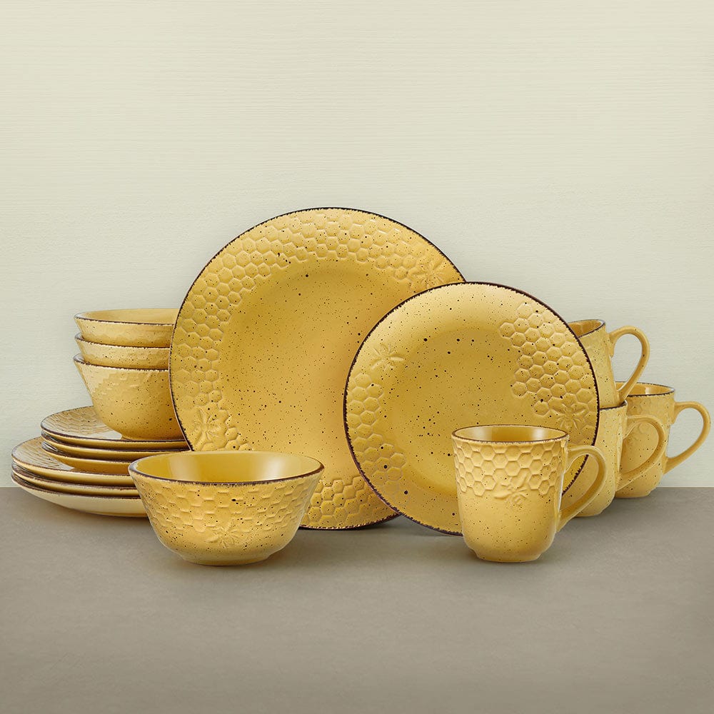 Bumble Bee Yellow 16 Piece Dinnerware Set, Service for 4