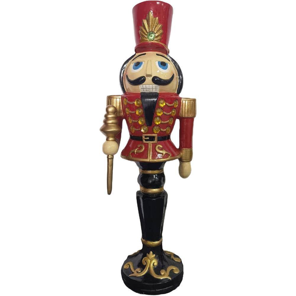 36 in. Red Resin Christmas Nutcracker Toy Soldier on a Pedestal Base with LED Lights