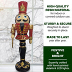 36 in. Red Resin Christmas Nutcracker Toy Soldier on a Pedestal Base with LED Lights