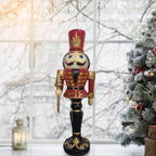 36 in. Red Resin Christmas Nutcracker Toy Soldier on a Pedestal Base with LED Lights