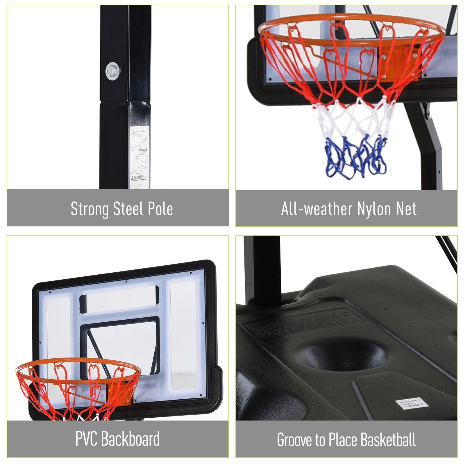 Soozier Basketball Hoop Freestanding Height Adjustable Stand with Backboard Wheels for Adults, Black