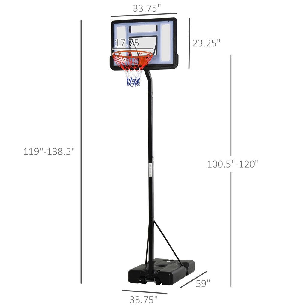 Soozier Basketball Hoop Freestanding Height Adjustable Stand with Backboard Wheels for Adults, Black