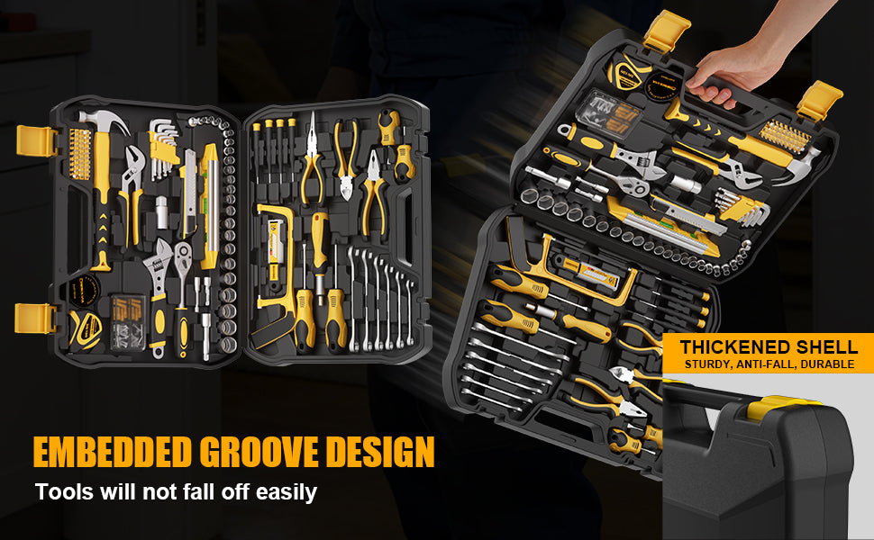 199 Piece Tool Kit for Home,General Household/Auto Repair Tool Set,Basic Hand Tool Kit with Socket Wrench,Tool Box Case for Men,Perfect for Diyer Handyman Homeowner
