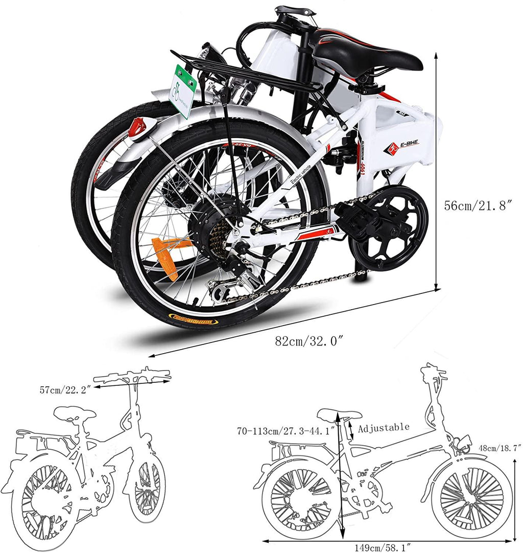 20 Inch Folding Electric Bike, Electric Bicycle with 36V 8Ah Removable Lithium-Ion Battery, Lightweight Ebike with 250W Motor and 7 Speed Gears