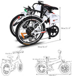 20 Inch Folding Electric Bike, Electric Bicycle with 36V 8Ah Removable Lithium-Ion Battery, Lightweight Ebike with 250W Motor and 7 Speed Gears