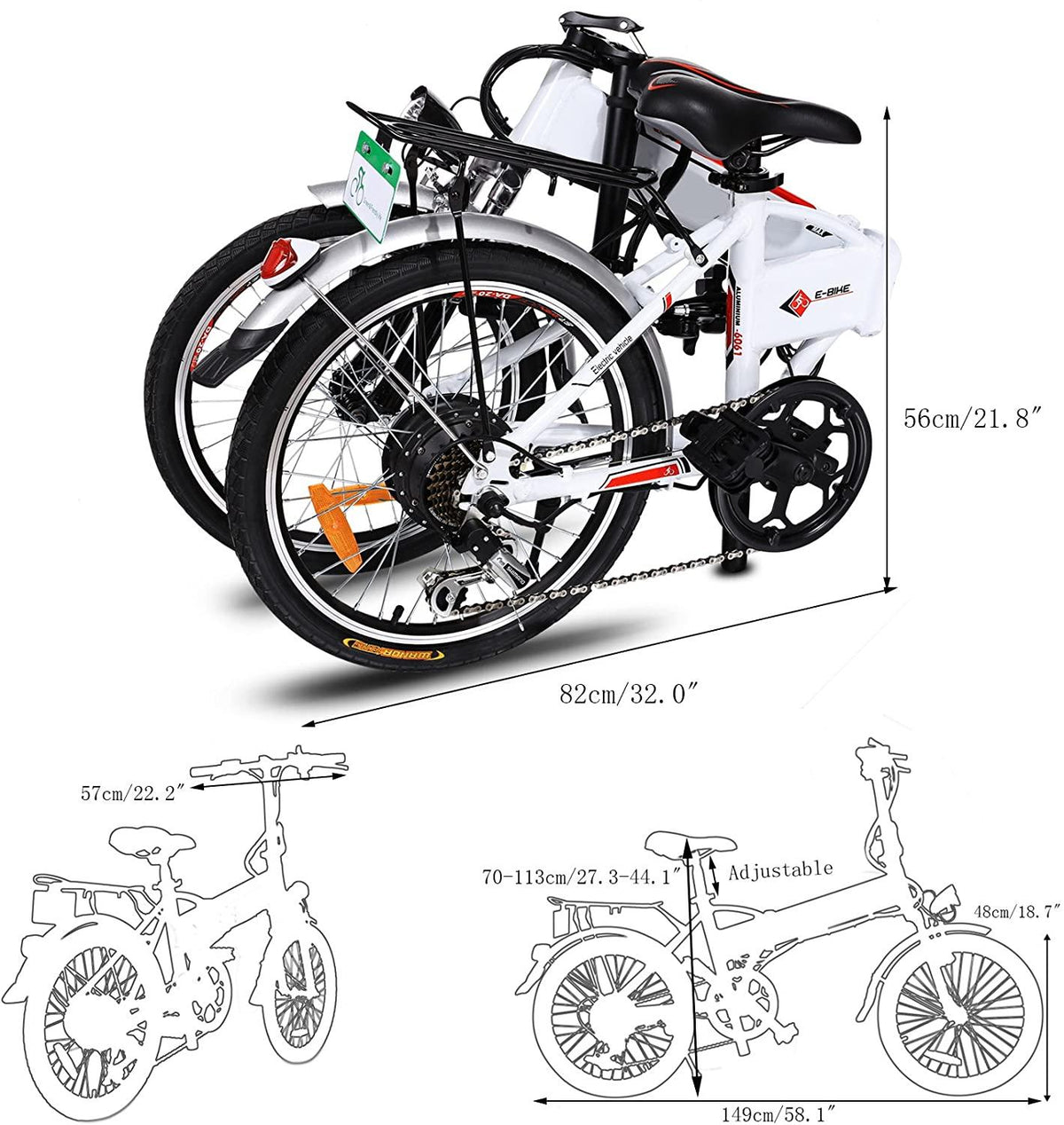 20 Inch Folding Electric Bike, Electric Bicycle with 36V 8Ah Removable Lithium-Ion Battery, Lightweight Ebike with 250W Motor and 7 Speed Gears