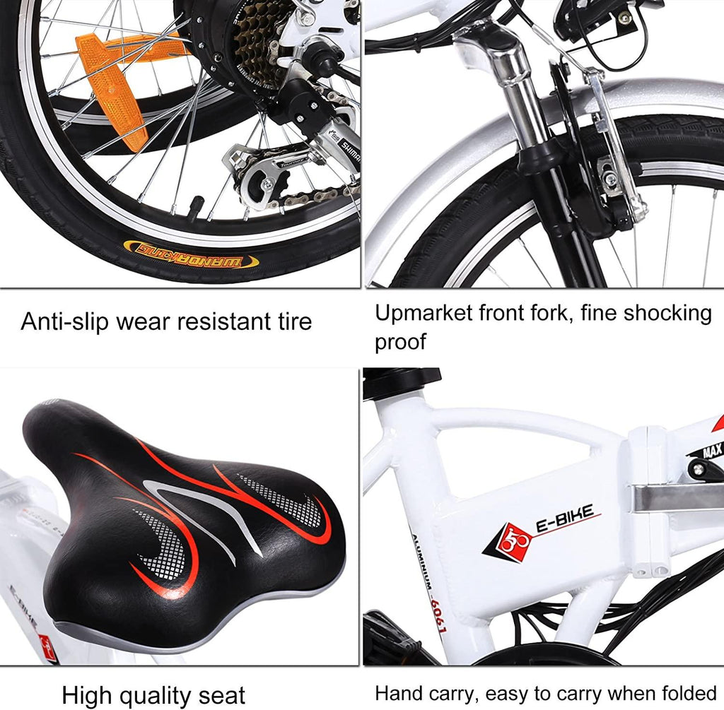 20 Inch Folding Electric Bike, Electric Bicycle with 36V 8Ah Removable Lithium-Ion Battery, Lightweight Ebike with 250W Motor and 7 Speed Gears