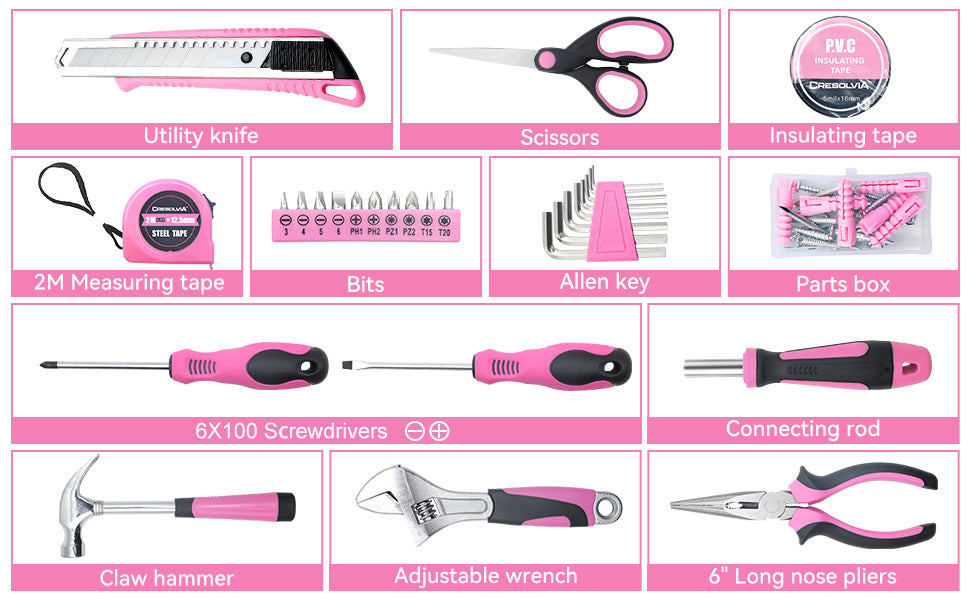 Pink Tool Kit 69 Piece Tool Kit for Women Small Basic Hand Tool Box Home Tool Set Perfect for Ladies and Girls with General Home Repairs, DIY Project,Office and ColleDormitory Use