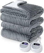 Electric Blanket Size - Heated Blanket Soft Ribbed Fleece Fast Heating Blanket with 10 Heating Levels  10 Time Settings, 8 Hours Auto-Off, Dual Control (90×100 inches, Dark Grey)