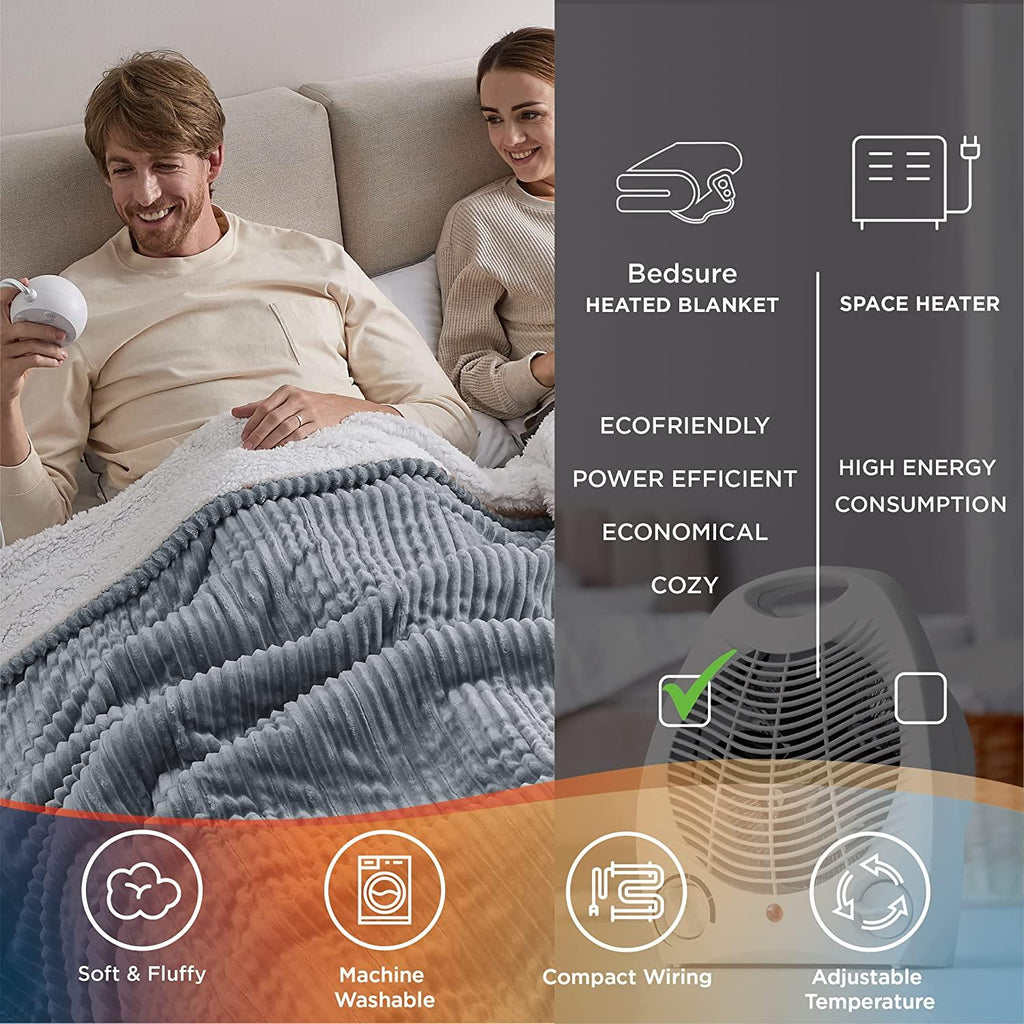Heated Blanket Queen Size - Soft Ribbed Fleece Fast Heating Electric Blanket with 10 Heating Levels  10 Time Settings, 8 Hours Auto-Off Heated Blanket, Dual Control (84?90 inches, Dark Grey)