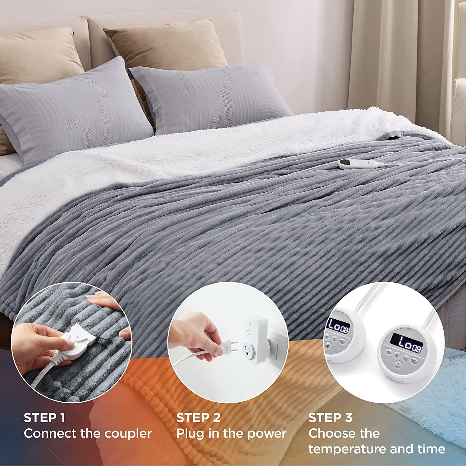 Heated Blanket Queen Size - Soft Ribbed Fleece Fast Heating Electric Blanket with 10 Heating Levels  10 Time Settings, 8 Hours Auto-Off Heated Blanket, Dual Control (84?90 inches, Dark Grey)