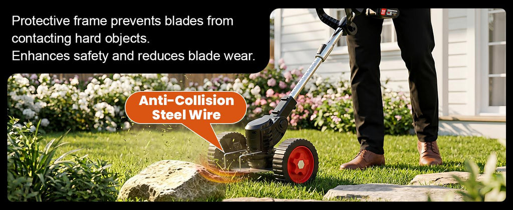 Electric Weed Wacker Cordless Battery Powered Weed Eater, String Trimmer with 2 Battery Operated&amp;Wheels&amp;Metal Blades, Lightweight 4 in 1 Grass Trimmer/Brush Cutter/Lawn Edger/Mower for Garden Yard
