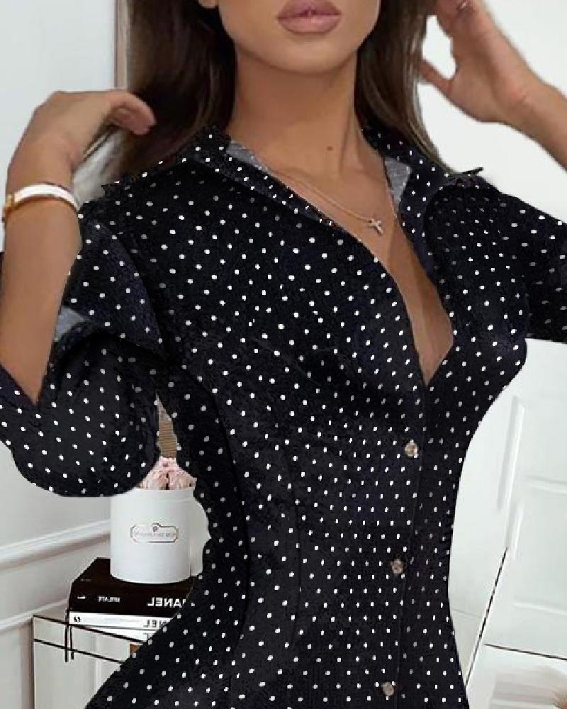 dot print pleated skater dress