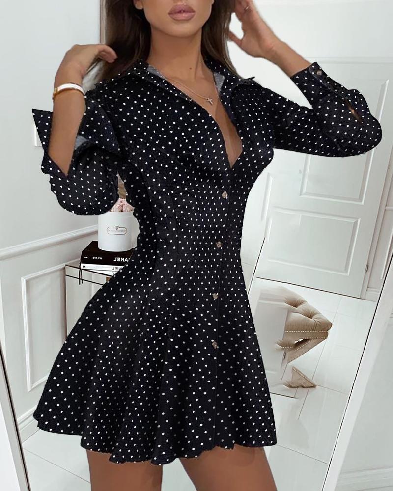 dot print pleated skater dress