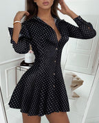 dot print pleated skater dress