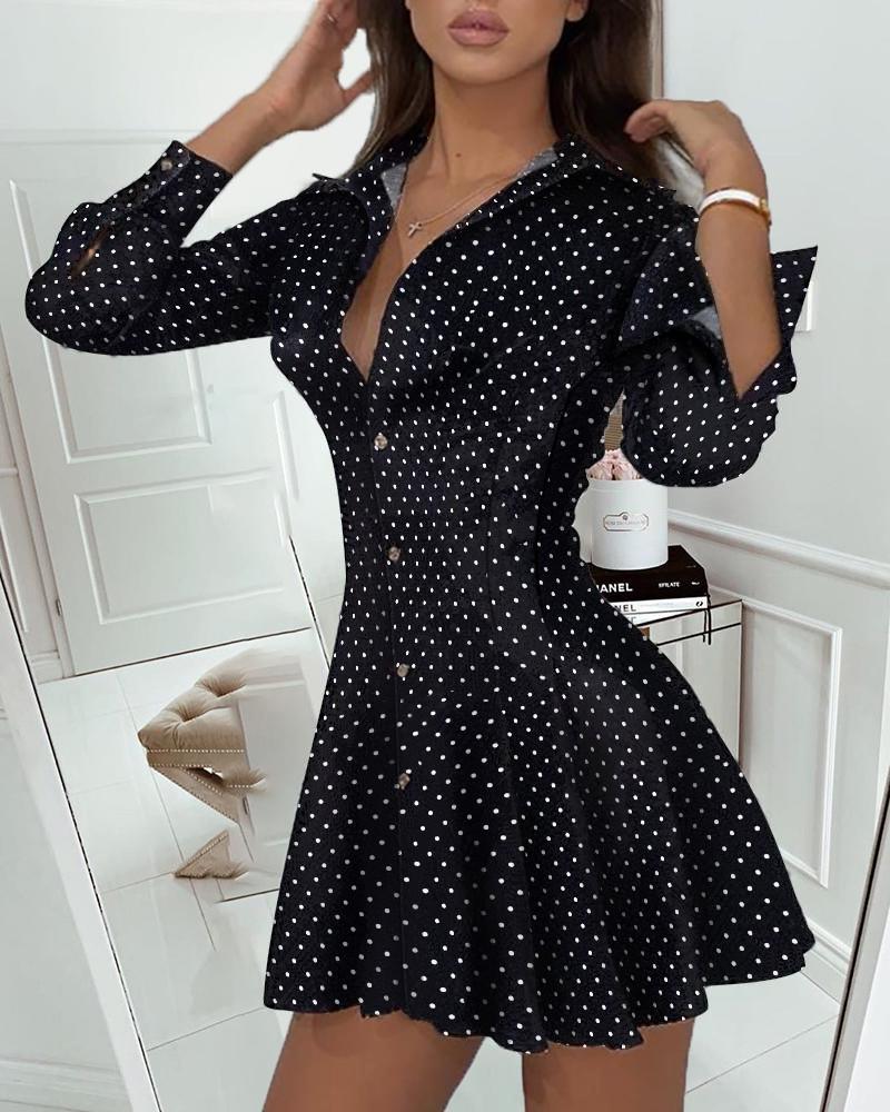 dot print pleated skater dress