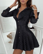 dot print pleated skater dress