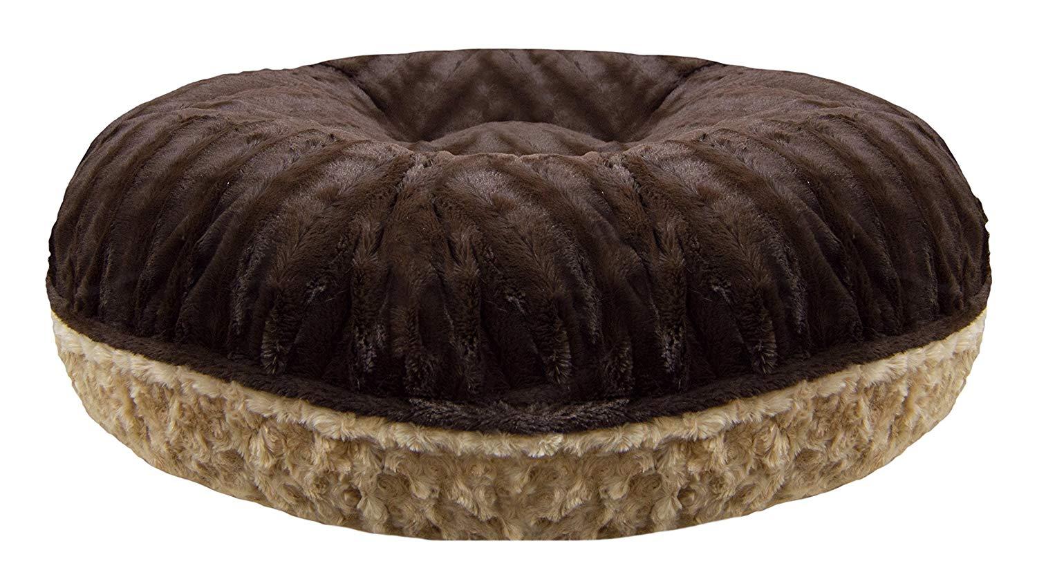 BESSIE AND BARNIE Signature Camel Rose/Godiva Brown Extra Plush  Fur Bagel Pet/Dog Bed (Multiple Sizes)