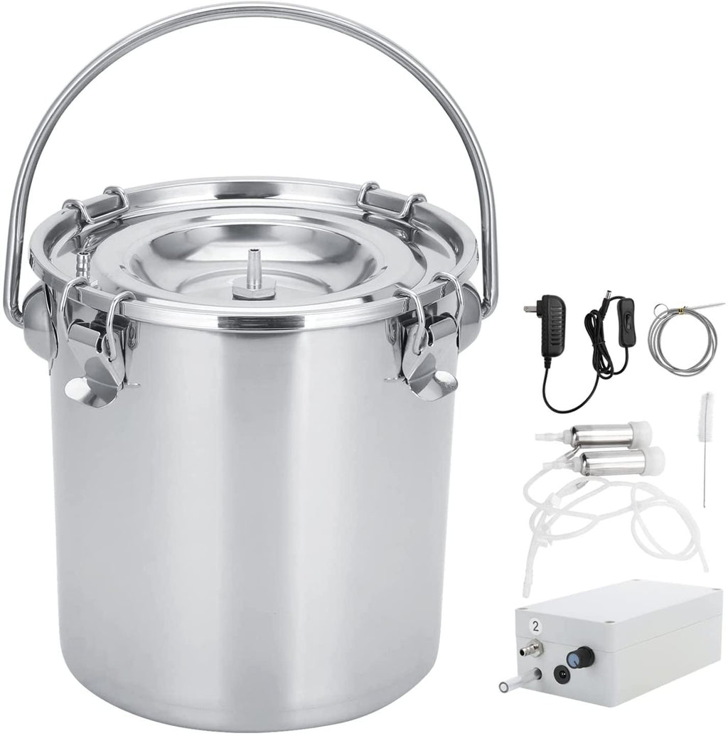 milking machine kit, 7l adjustable electric milking machine for goats cows, pulsation vacuum pump milker, milking supplies with stainless steel bucket, portable livestock milking equipment(us plug)