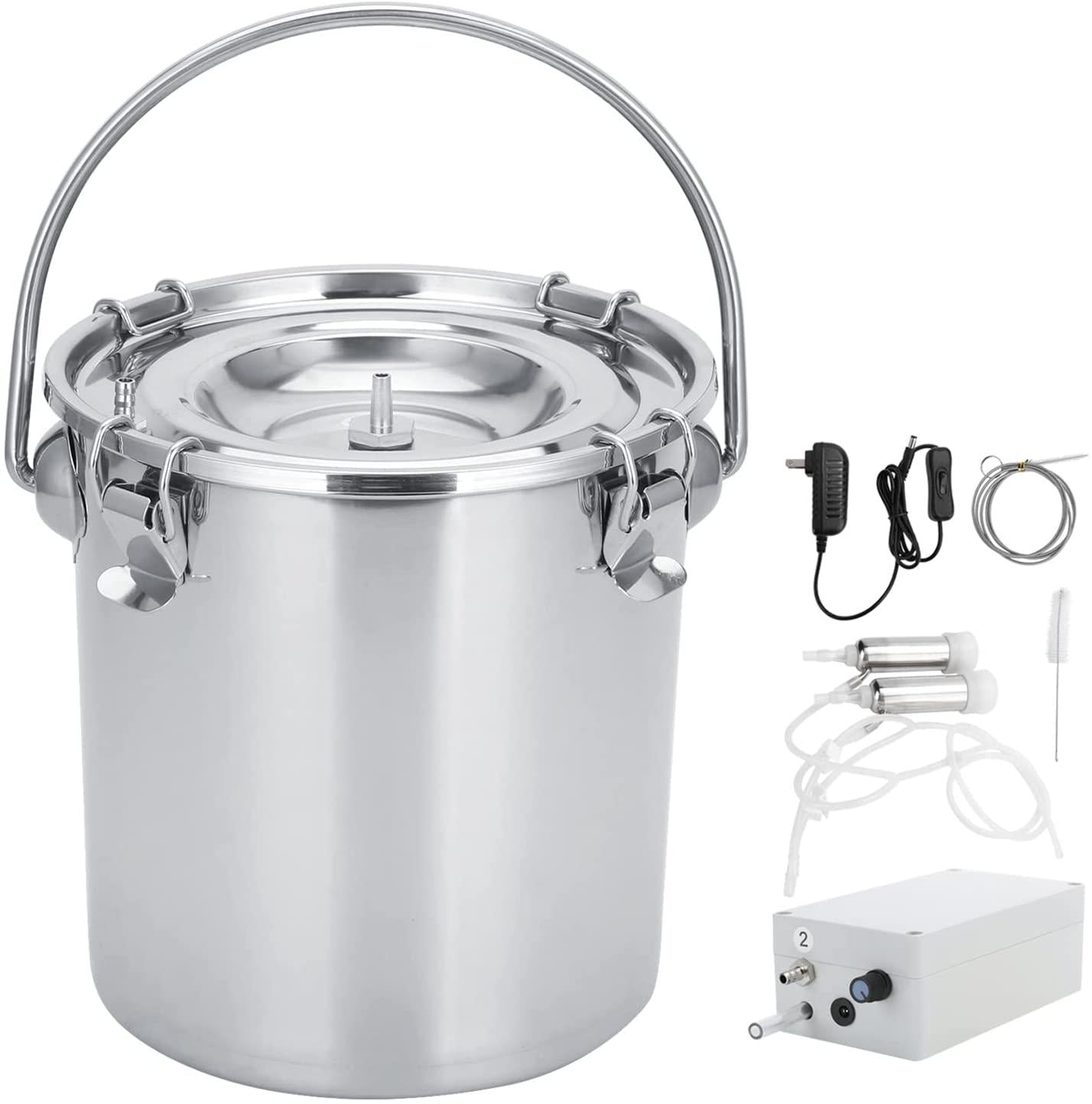 milking machine kit, 7l adjustable electric milking machine for goats cows, pulsation vacuum pump milker, milking supplies with stainless steel bucket, portable livestock milking equipment(us plug)