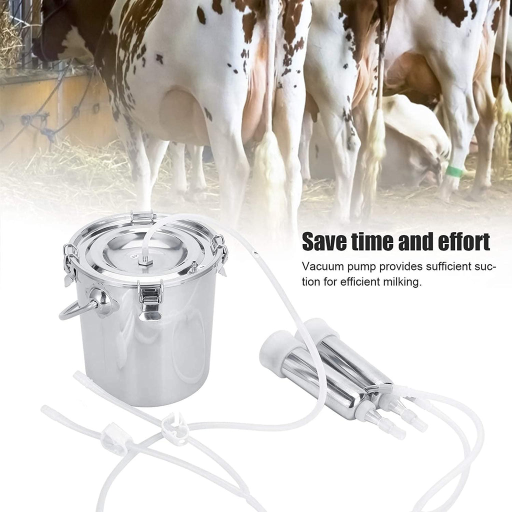 milking machine kit, 7l adjustable electric milking machine for goats cows, pulsation vacuum pump milker, milking supplies with stainless steel bucket, portable livestock milking equipment(us plug)