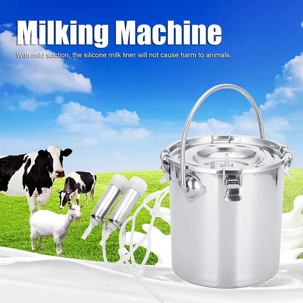 milking machine kit, 7l adjustable electric milking machine for goats cows, pulsation vacuum pump milker, milking supplies with stainless steel bucket, portable livestock milking equipment(us plug)
