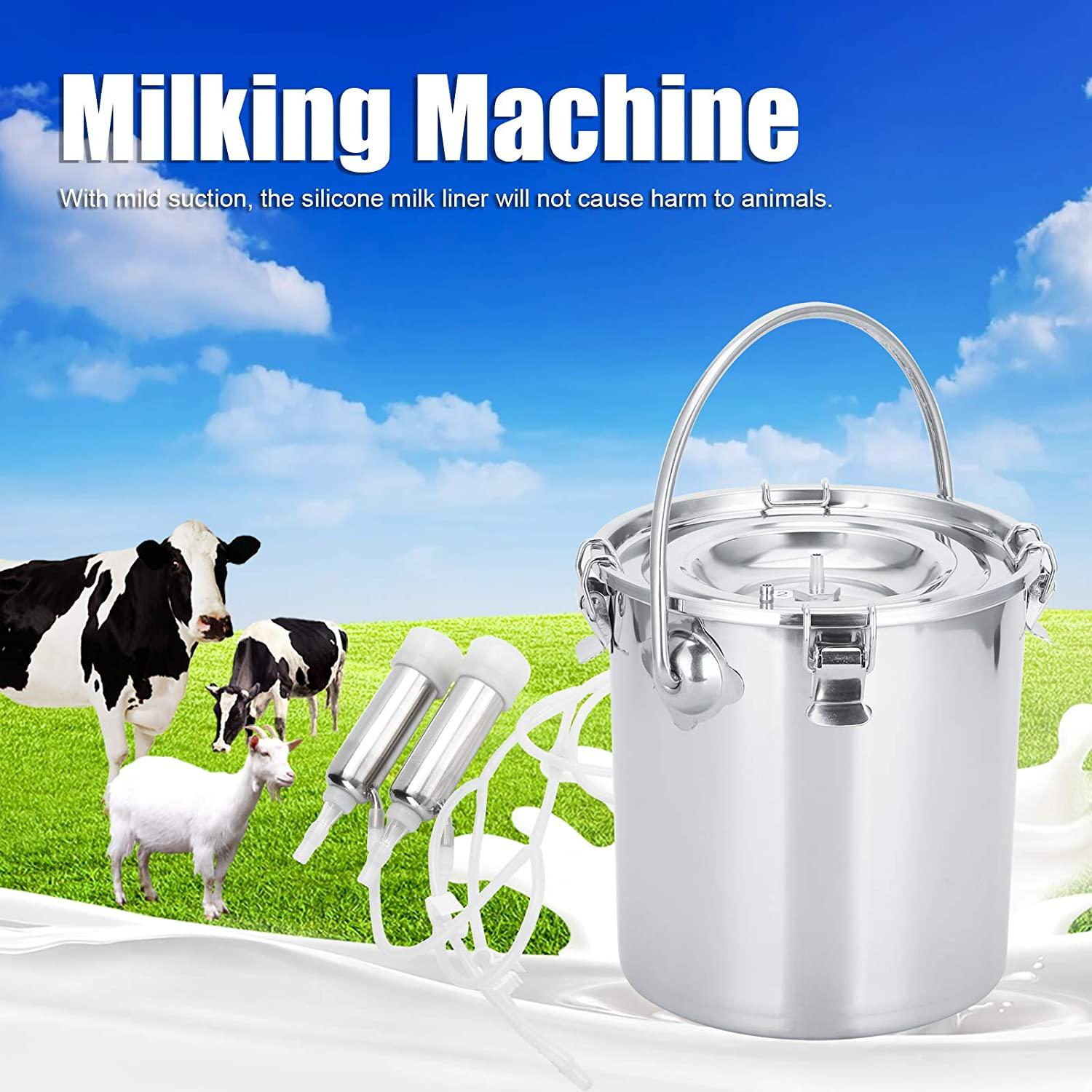 milking machine kit, 7l adjustable electric milking machine for goats cows, pulsation vacuum pump milker, milking supplies with stainless steel bucket, portable livestock milking equipment(us plug)