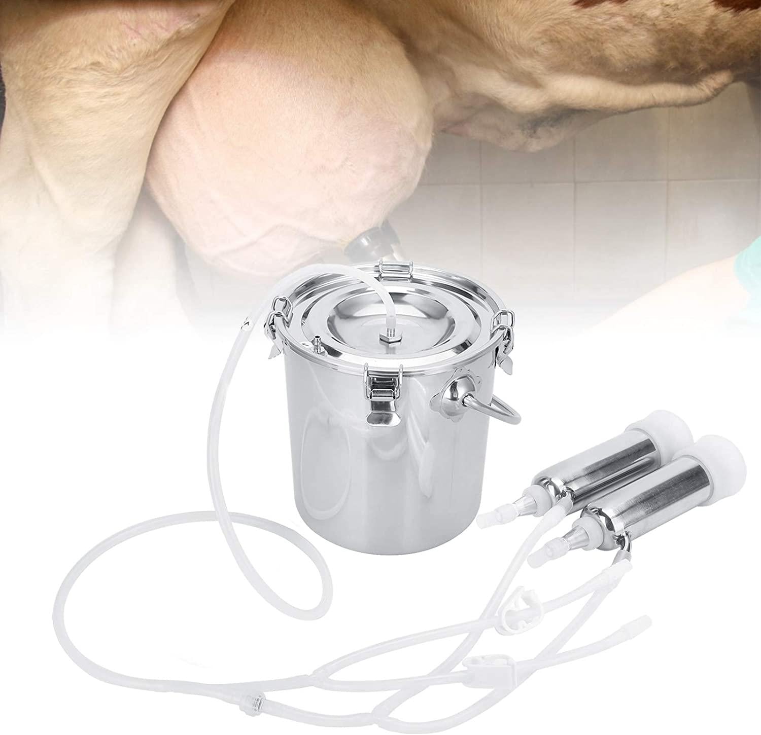 milking machine kit, 7l adjustable electric milking machine for goats cows, pulsation vacuum pump milker, milking supplies with stainless steel bucket, portable livestock milking equipment(us plug)