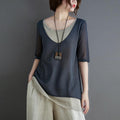 splice fake two short - sleeved cotton linen t-shirts