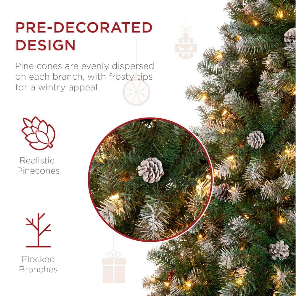 9 ft. Pre-Lit Incandescent Flocked Pre-Decorated Artificial Christmas Tree with 850 Warm White Lights