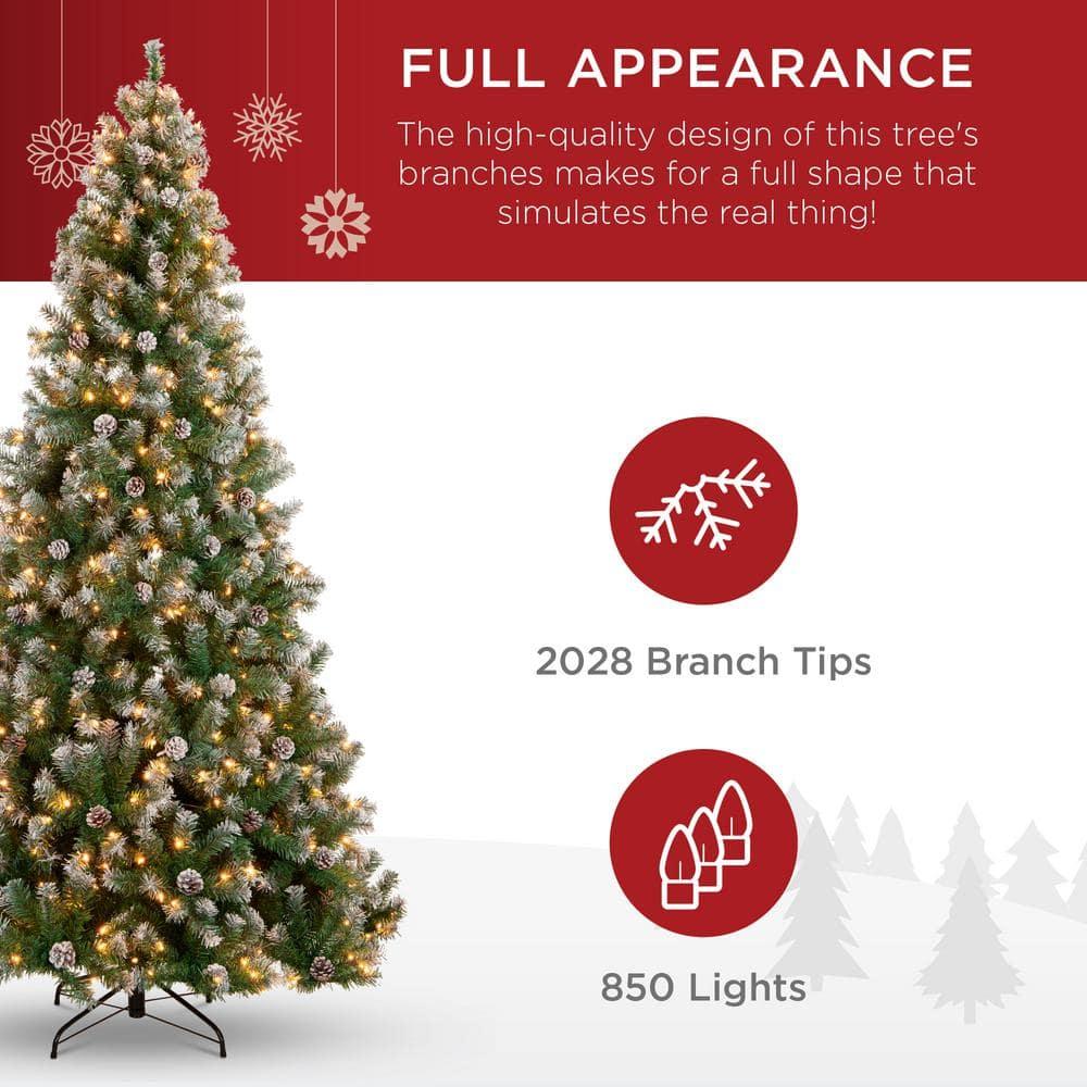 9 ft. Pre-Lit Incandescent Flocked Pre-Decorated Artificial Christmas Tree with 850 Warm White Lights
