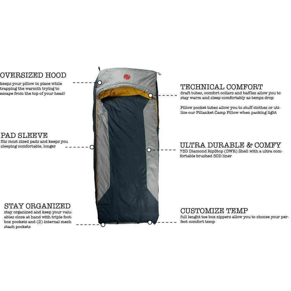 M-3D 30°F /-1.1℃ Multi-Down Hooded Rectangular Sping Bag (Reg)