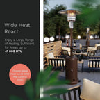 LAKeyen Gas Patio Heater - 87 Inches Tall Premium Standing Outdoor Heater with Drink Shelf Tabletop - Auto Shut Off Portable Power Heater with Simple Ignition System Wheels and Base Reservoir