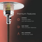 LAKeyen Gas Patio Heater - 87 Inches Tall Premium Standing Outdoor Heater with Drink Shelf Tabletop - Auto Shut Off Portable Power Heater with Simple Ignition System Wheels and Base Reservoir