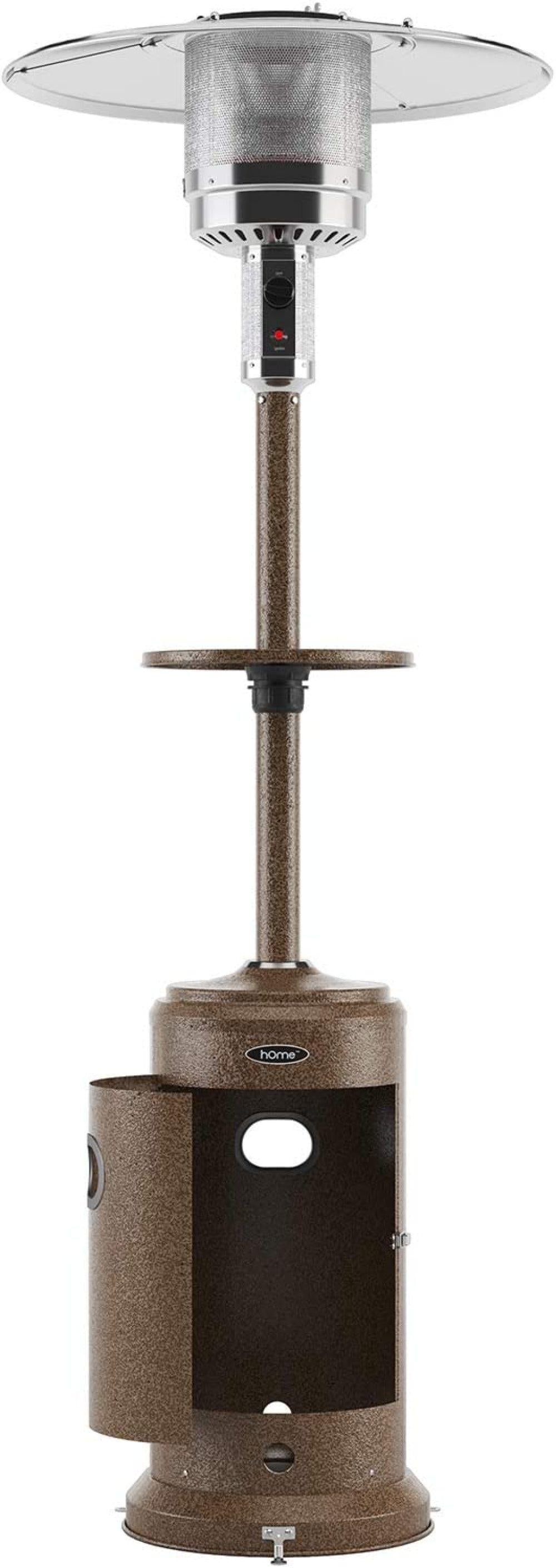 LAKeyen Gas Patio Heater - 87 Inches Tall Premium Standing Outdoor Heater with Drink Shelf Tabletop - Auto Shut Off Portable Power Heater with Simple Ignition System Wheels and Base Reservoir
