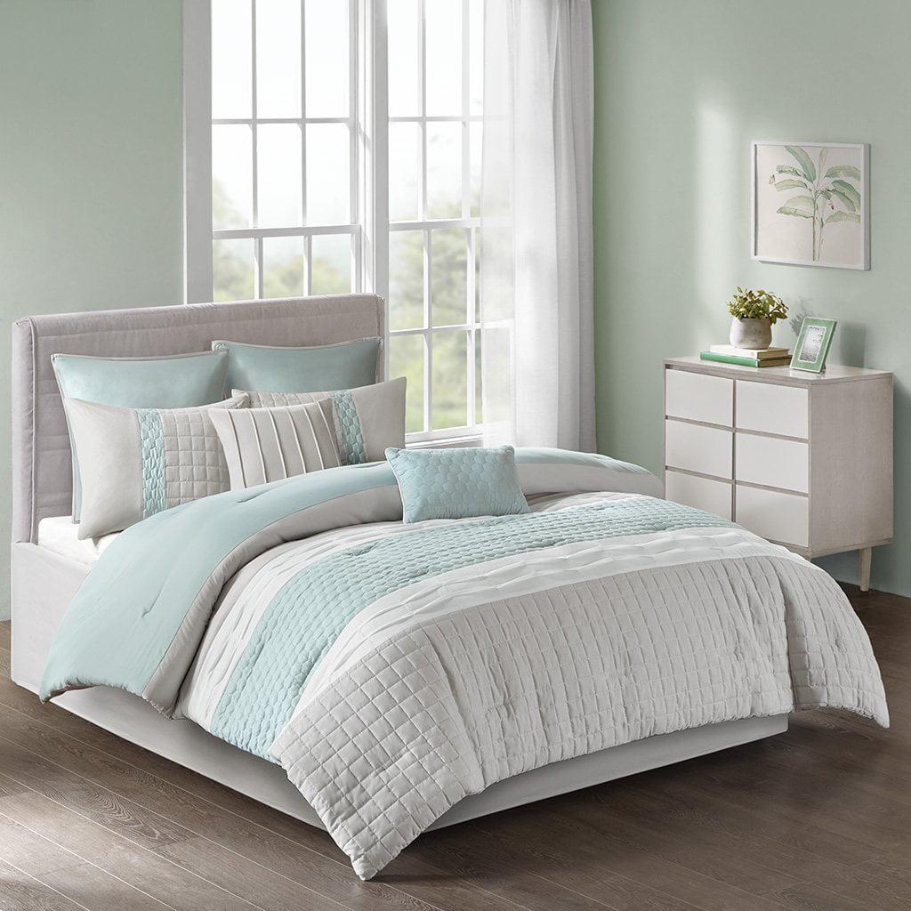 Gracie Mills Tinsley 8 Piece Ultra Soft Quilted Comforter Set Bedding Queen Size Seafoam/Grey - 5DS10-0053
