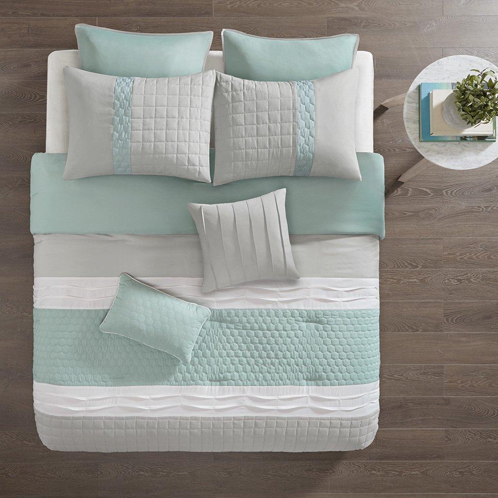 Gracie Mills Tinsley 8 Piece Ultra Soft Quilted Comforter Set Bedding Queen Size Seafoam/Grey - 5DS10-0053