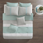 Gracie Mills Tinsley 8 Piece Ultra Soft Quilted Comforter Set Bedding Queen Size Seafoam/Grey - 5DS10-0053