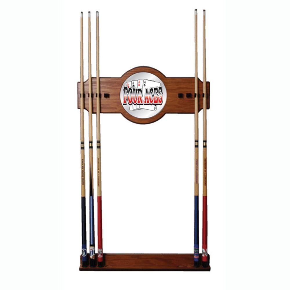 Four Aces 30 in. Wooden Billiard Cue Rack with Mirror