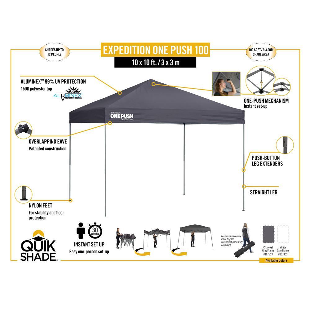 Quik Shade Expedition EX100 1-Push 10 ft. x 10 ft. Charcoal Straight Leg Pop-Up Canopy