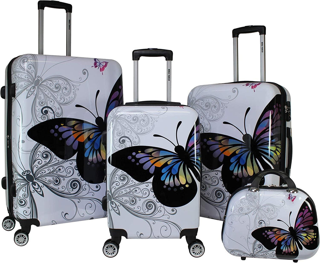 4-Piece Hardside Upright Spinner Luggage Set, Butterfly, One Size