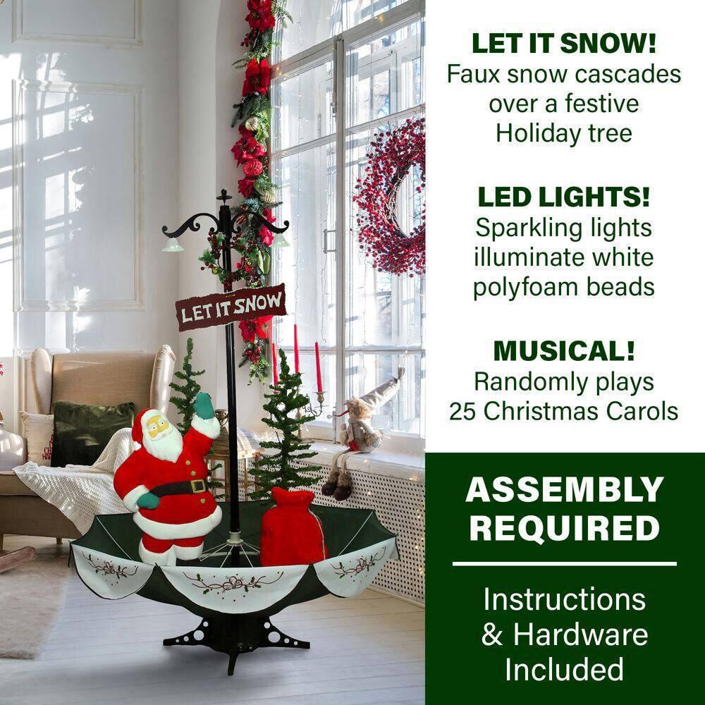 47 in. Christmas Red Santa with Green Umbrella Base and Music