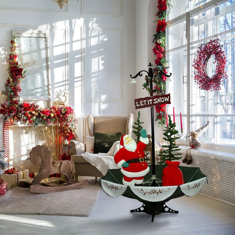 47 in. Christmas Red Santa with Green Umbrella Base and Music