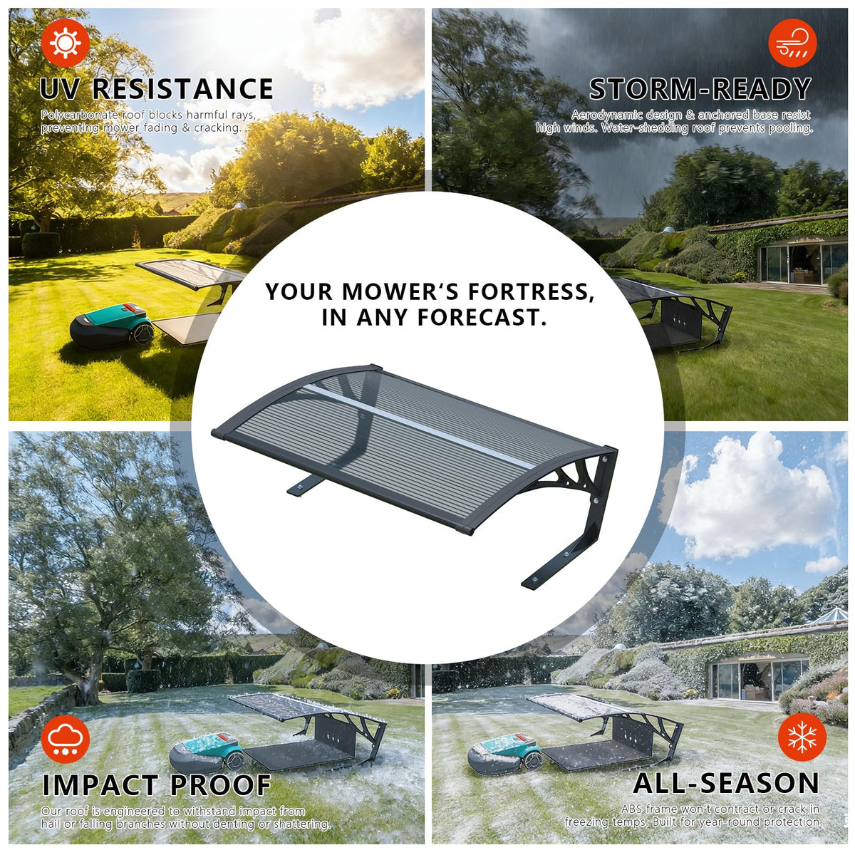 40" Dx32 W Robot Mower Garage, Polycarbonate Panel Awning for Lawn Mower Rain Shelter, Outdoor Storage, Small Shed for Lawn Mower, Robot Mower Carport, Lawn Mower Shelter (Smoky Gray)
