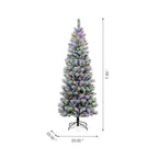 7.5 ft. Pre-Lit Flocked Pencil Green Pine Artificial Christmas Tree with 300 LED Lights, 9 Functional White/Multi-Color