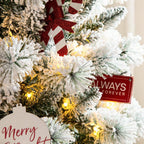 7.5 ft. Pre-Lit Flocked Pencil Green Pine Artificial Christmas Tree with 300 LED Lights, 9 Functional White/Multi-Color