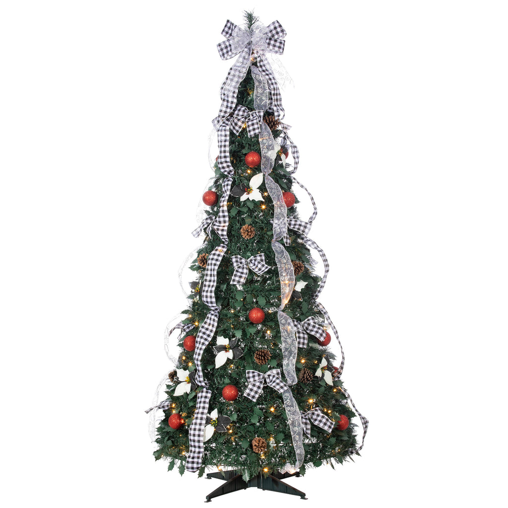 Gerson 6-Foot High Pop Up Pre-Lit Green Decorated Pine Tree with Warm White Lights