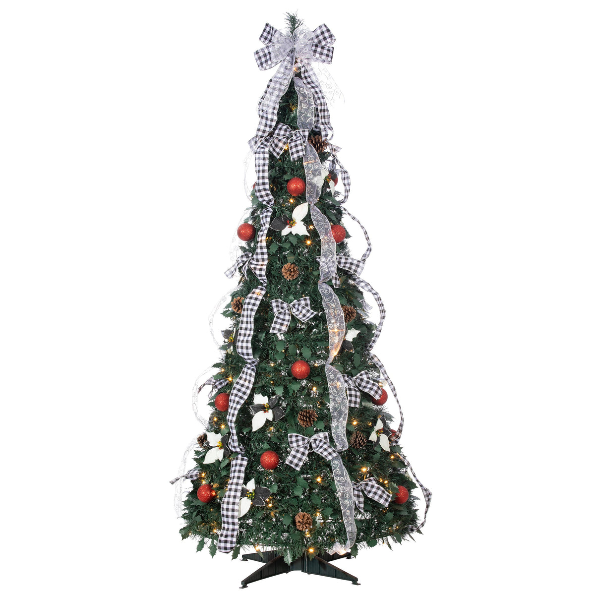 Gerson 6-Foot High Pop Up Pre-Lit Green Decorated Pine Tree with Warm White Lights