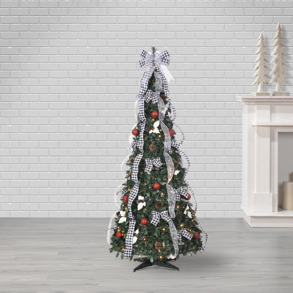 Gerson 6-Foot High Pop Up Pre-Lit Green Decorated Pine Tree with Warm White Lights